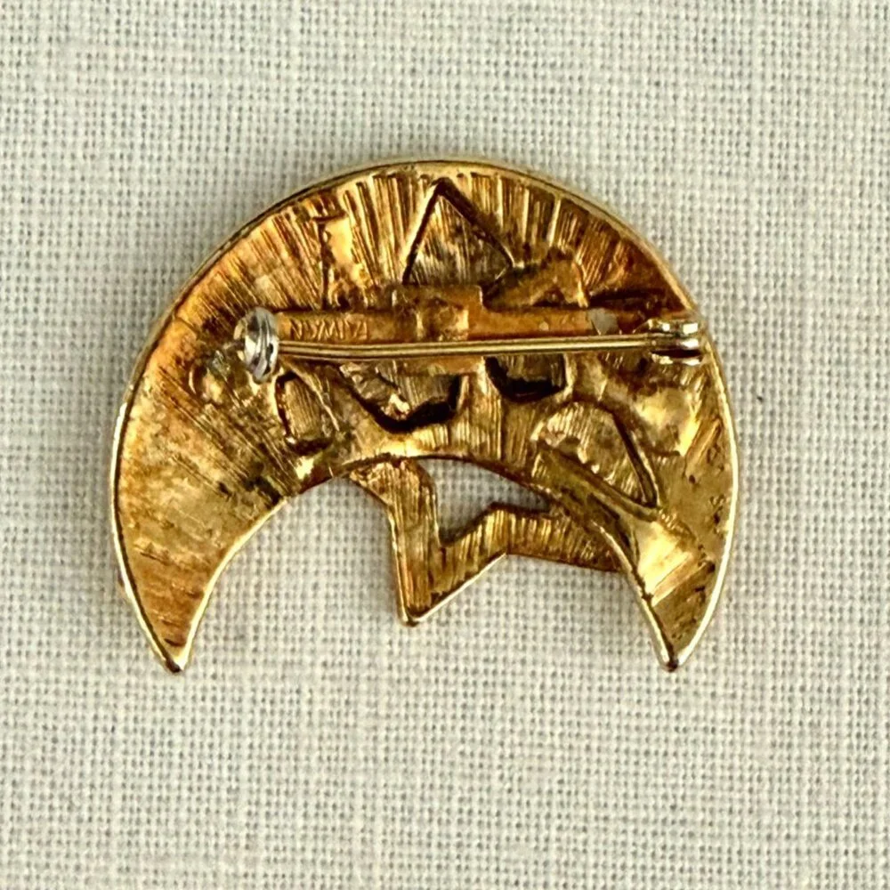 Vintage Moon Star Gold Tone Brooch Pin 1980s Celestial Costume Jewelry HAS FLAWS